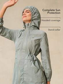 OutZeal SunProof UPF50+ Lightweight Cooling Hooded Sun Protection Jacket Women With Drawstring Waist - Green - View 2