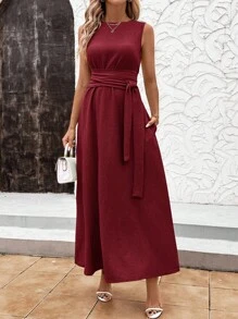 Ellevyn Vestido sin mangas de unicolor para mujer, elegante para el verano