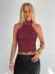Aloruh Damen Burgunderrot Spitze Trägertop mit offener Rückseite, sexy Cami - Bordeaux - Übersicht 6