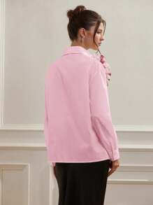 Aveloria Revavyn Romantic Elegant Pink & Yellow Floral Print Layered Organza Shirt, Versatile White Long Sleeve Blouse For Women Fall Cloth For Women - Pink - View 5