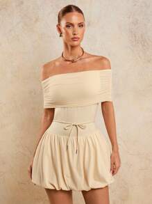 COSMINA Women's Elegant Mesh Ruched Mini Dress With Sleeves, Early Autumn - Beige - View 1