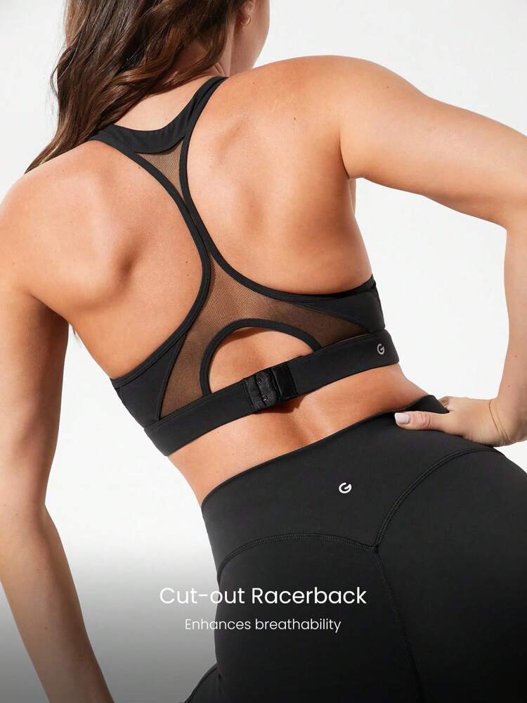 Sujetador deportivo Featherfit™-Sculpt Stamina con paneles de malla con forma de corazón en el cuello, espalda de tirantes, banda ajustable y copas extraíbles para un impacto medio, apto para correr, trotar, entrenar y actividades en el gimnasio