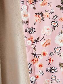 SHEIN Vintaside Kids Tween Girl Hooded Thickened Plush Vintage Floral Mid-Length Warm Jacket, Autumn/Winter,Holiday,Summer,Travel Girls Floral Coat Hooded Coat Girls Girls Winter Coat Fall - Multicolor - View 4