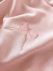 Sparklyn 青少年女孩休闲时尚可爱粉色蝴蝶结刺绣连帽运动衫 - 粉色 - 查看 5