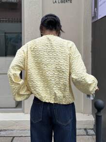 Muchica Nouvelle veste ample courte en jacquard jaune d'automne, col rond