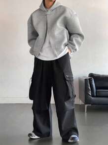 DAZY Felpa con cappuccio e bottoni, da uomo, di colore grigio chiaro, adatta per l'autunno e la primavera