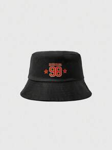 ROMWE Grunge Punk 1pc Fashionable Black English Numeral Pattern Sun Protection Bucket Hat For Women - Multicolor - View 1