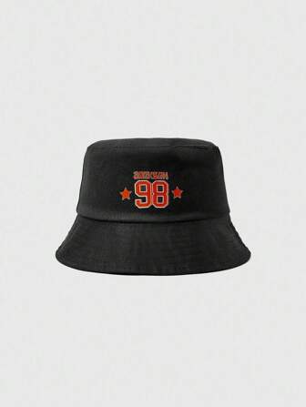 Grunge Punk 1 pieza Sombrero de cubo fashionable de protección solar con patrón de números en inglés negros para mujer