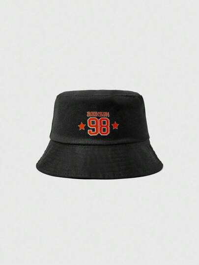Grunge Punk 1 pieza Sombrero de cubo fashionable de protección solar con patrón de números en inglés negros para mujer