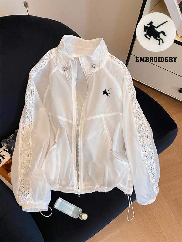 Chaqueta cortaviento impermeable y fina de manga larga color blanco para mujer, para uso casual al aire libre
