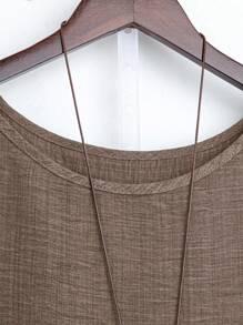EMERY ROSE Plus Size Casual Simple Solid Color Round Neck 3/4 Sleeve Shirt - Coffee Brown - View 5