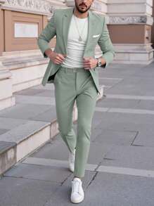 Manfinity Bizformal Costume décontracté d'affaires pour hommes, en 2 pièces, ensemble de costume unicolore veste et pantalon, style mode décontractée pour une utilisation quotidienne, mariage, bal de promo. Convient pour la Saint-Valentin, l'anniversaire et autres occasions. Un excellent cadeau pour votre petit ami ou mari.