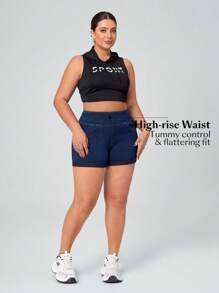 Flexra Women's Plus Size Casual Soft Denim Washed Blue Denim Shorts, Summer