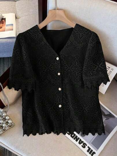 Franclia 女士休闲纯色纹理衬衫，夏季大学服装