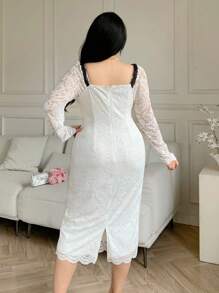 Modelyn Plus Size Solid Color Long Sleeve Dress, Fashionable For Summer