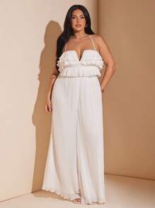 SHEIN BAE Tuta larga con volant a strati elegante, taglio ampio, con canottiera, per donna taglie forti, casual per uso quotidiano/spiaggia, primavera/estate vacanza