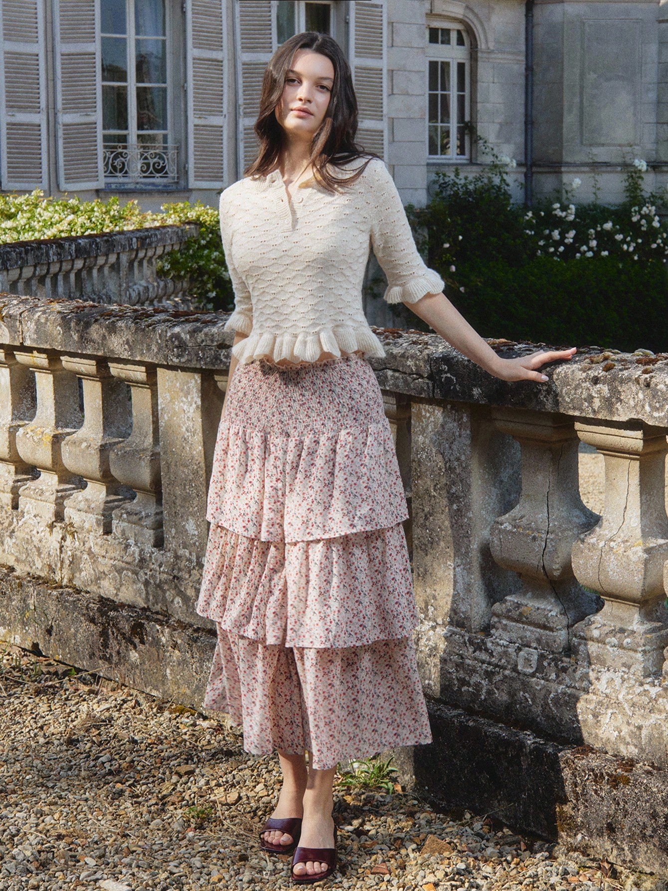 Boho Floral Tiered Midi Skirt With Smocked Waistband Vacation Skirt Office Outfits Spring Summer Outfits Going Out Outfits