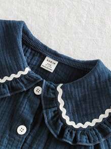 SHEIN Vintaside Kids 2 件套女婴休闲学院风翻领长袖上衣和裤子套装，适合春秋季日常穿着