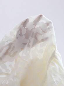Lumivelle 纯色V领荷叶边性感透视优雅女士春夏衬衫 - 杏色 - 查看 6
