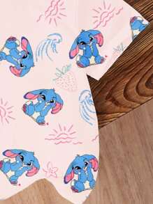 青少年女孩休闲可爱针线活和兔子图案短袖圆领 T 恤，舒适时尚，适合日常夏季穿着 - 彩色 - 查看 4