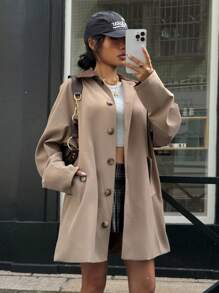 Muchica Fall Women Old Money Autumn Trench Coats Barnwind Y2k Back To School Fall Women's Casual Contrast Color Collar Trench Coat, Spring/Autumn - Khaki - View 6