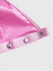 ROMWE Grunge Punk Punk Rivet Decorated Triangle Bra & Thong Lingerie Set, Sexy, For Valentine's Day - Hot Pink - View 2