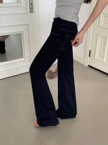 SHEIN EZwear 女式口袋设计喇叭休闲百搭牛仔裤