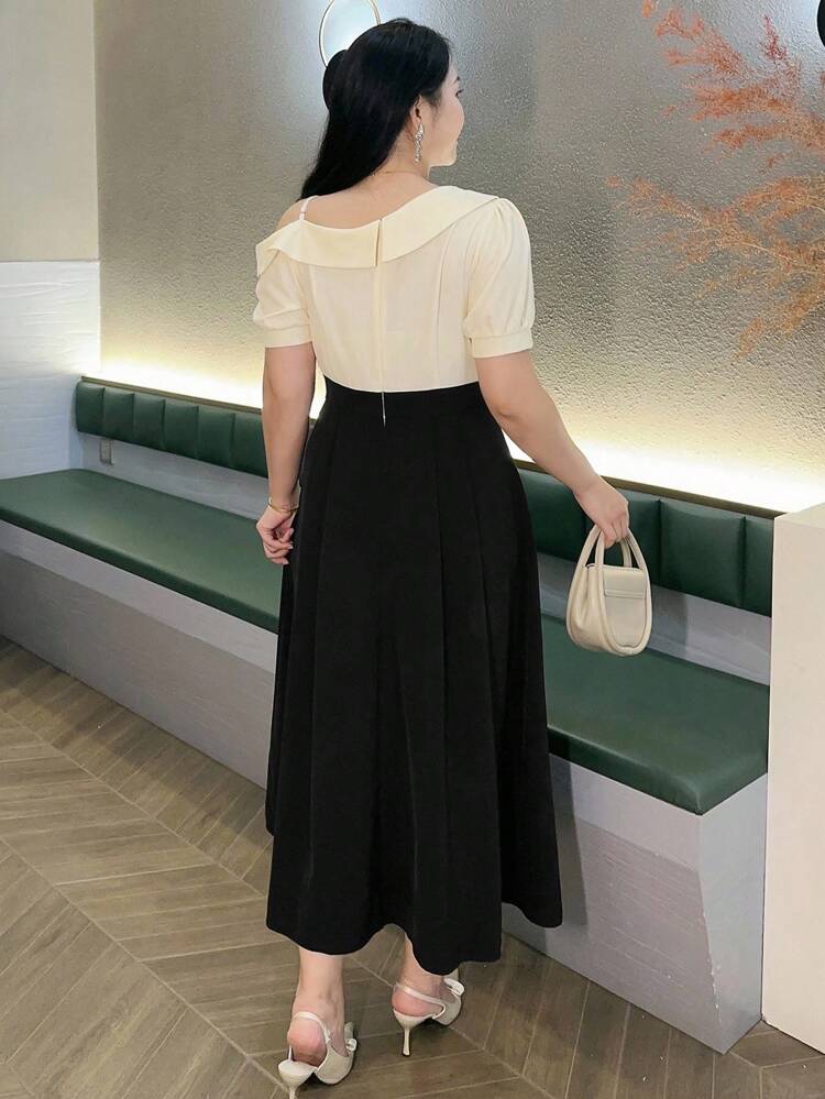 Dazy Plus Elegant Long Contrast Color Strap Slip Dress, Suitable For Party, Commute, Summer