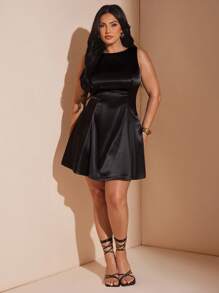 SHEIN BAE Vestido asimétrico de satén rosa elegante para mujer de talla grande, adecuado para fiestas, eventos de cóctel, ocasiones formales, citas románticas, bodas/damas de honor/cócteles/banquetes/ropa de mujer para otoño, ropa escolar, ropa Y2K, atuendos de campo para mujer, ropa vintage para mujer, atuendos de festival para mujer, vestido de invitada de boda para curvas, atuendos de verano para mujer, vestidos formales para mujer, atuendos de cumpleaños para mujer, vestido negro - Negro - Ver 6