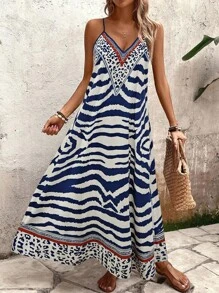 Breezaya Women Leopard Print Loose Maxi Slip Dress, Elegant Vacation Summer Wear - Multicolor - View 6