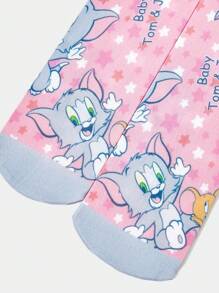 TOM & JERRY X SHEIN Cartoon & Letter Graphic Contrasting Color Crew Socks