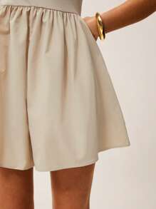 SHEIN Essnce Solid Backless Tube Romper - Khaki - View 3