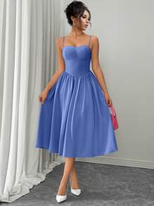 Rafferiza Fashionable Versatile Date & Party Spaghetti Strap Waist Flared Dress For Women, Autumn/Winter Summer Dress