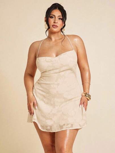 SHEIN BAE 女士大码缎面正式礼服，婚礼伴娘派对节日约会礼服