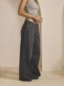 Aralina Winter / Summer Denim Black Wash Forward Seam Barrel Leg Jean - Dark Wash - View 4