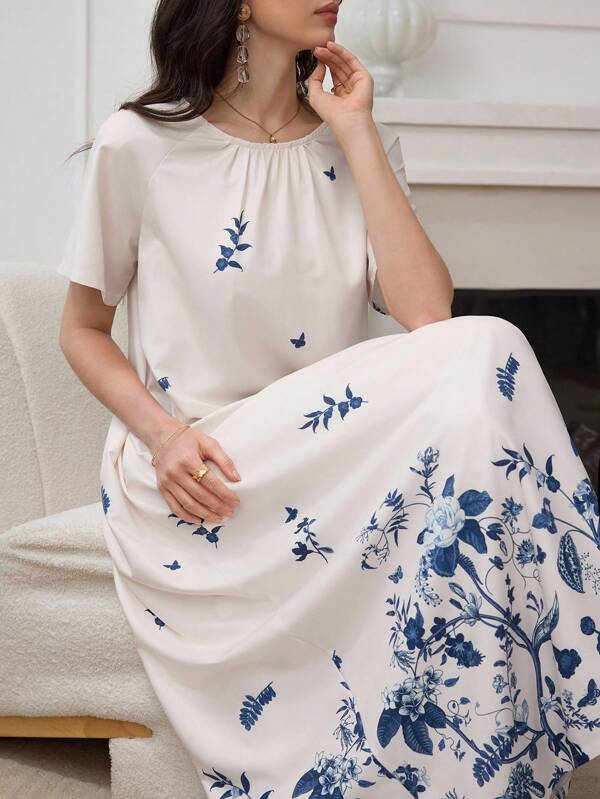 Al Najma 2025 Summer New Middle Eastern Style Printed Loose Relaxed Simple Arabian Long Robe
