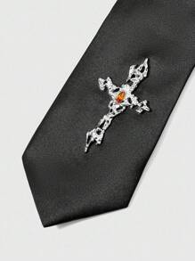 ROMWE Grunge Punk Punk Style Black Metal Cross Tie Knot Free Tie Clip Versatile Accessory, Casual Elegant Suit For Party, Social Events, Gathering, Shopping, Unisex - Black - View 3