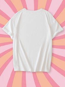 Tseoso Women Loose Casual Minimalist Butterfly & Letter Print Short Sleeve Round Neck T-Shirt, Suitable For Spring And Summer Retro