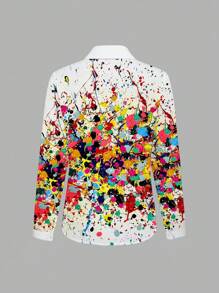 INAWLY Splash Ink Print Design Women Buttoned Shirt - Multicolor - View 2