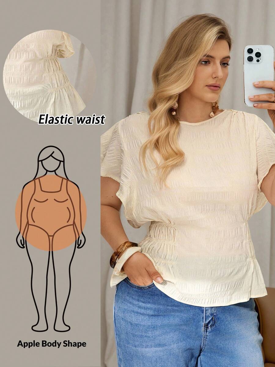 Auralis Camisas casuales para mujer talla grande, blusas de verano, camisas con mangas con volantes, blusas con cintura ajustada y holgada, linda blusa de verano