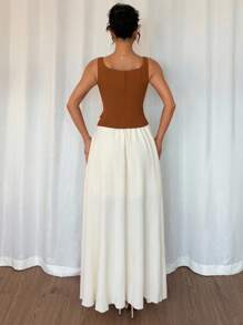 Franclia 2pcs/Set Ruffle Trim Fitted Sleeveless Tank Top And Floral Embroidery Mini Skirt, Casual Outfit - Brown - View 3