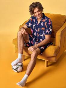 Funny Cartoon Cute & Mischievous Men's Pajama Set - Multicolor - View 3