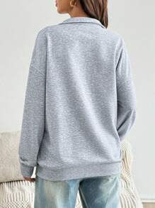 SHEIN Autumn And Winter Maternity Loose Fit Half-Zip Floral Print Lightweight Sweatshirt, Gray Grey Sweatshirt Fall Winter Casual Women Oversized Sweatshirt Woman Women Sweatshirts - Grey - View 2