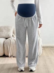 SHEIN Autumn And Winter Maternity Casual Patchwork Adjustable High Waist Drawstring Loose Wide Leg Sweatpants