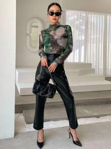 DAZY 1pc Mock Neck Tie Dye Top Sheer Long Sleeve Women Tops Going Out Tops Women - Multicolor - View 5