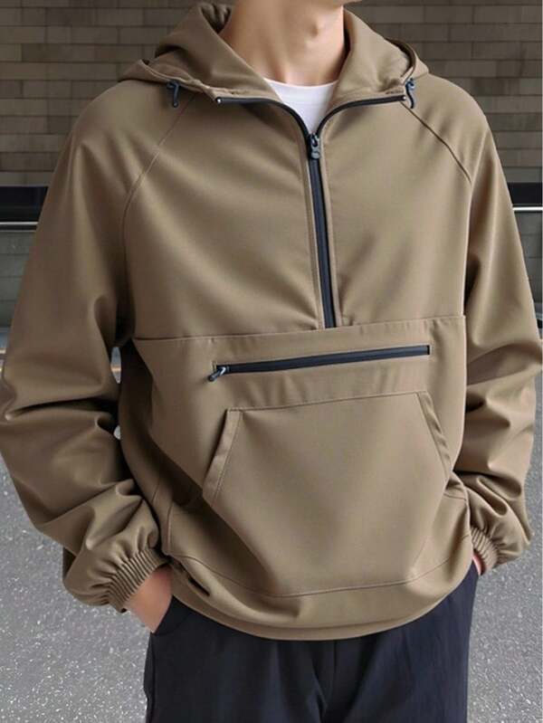 SHEIN Teen Boys' Casual Collegiate Comfortable Fashion Minimalist Versatile Soft Fabric Hooded Jacket, Suitable For Daily Wear, School, Outgoing, Outdoor Sports, All Seasons