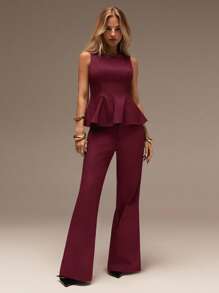 SHEIN Forever 21 春夏女士浪漫/舞会/正式/生日/90 年代/商务休闲/优雅/西部装/外出/时尚/休闲/Y2K/俱乐部/办公室/鸡尾酒会/复古/狂欢/有趣/优雅/老钱/街头服饰/度假/乡村音乐会/工作/端庄/春假/单身派对/音乐会/坏人/基本款/毕业/喇叭裤 - 酒紅色 - 查看 7