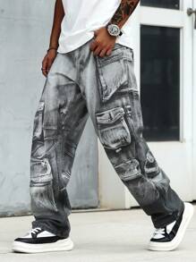 Manfinity EMRG Men's Washed Distressed Cargo Denim Jeans - Multicolor - View 4