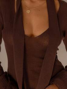 Aralina Conjunto de dos piezas: Vestido mini y bufanda de punto semitransparente de estilo bohemio de invierno - Marrón - Ver 7