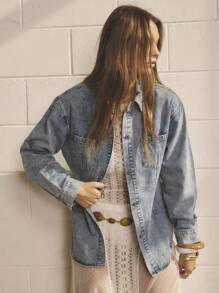 Aralina 女士长袖水洗牛仔夹克 - 中等水洗藍 - 查看 9